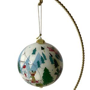 Pier 1 Li Bien Hand-Painted Glass Christmas Ornament Dogs Skiing 2019 Gift Box